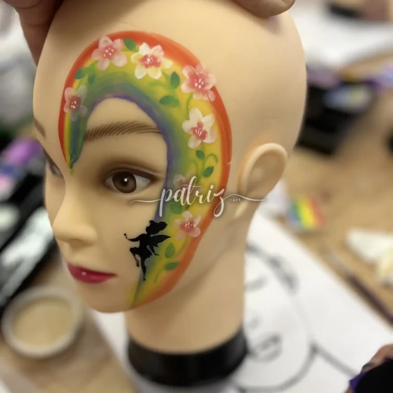 Ukázka z kurzu Malování na obličej pro skupinu účastníků. Workshop Facepainting pod vedením Patriz.
