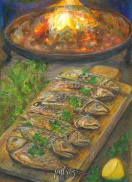 Ilustrace do knihy Velké Rhodovo dobrodružství, akvarel/akryl, pastelky.