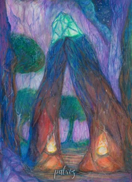 Ilustrace do knihy Velké Rhodovo dobrodružství, akvarel/akryl, pastelky.